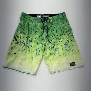 Pelagic Sharkskin Board Shorts Mens 34 Green Boardshort Technology Fishing Swim